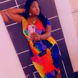 Multicolor V-Neck Wrap Dress